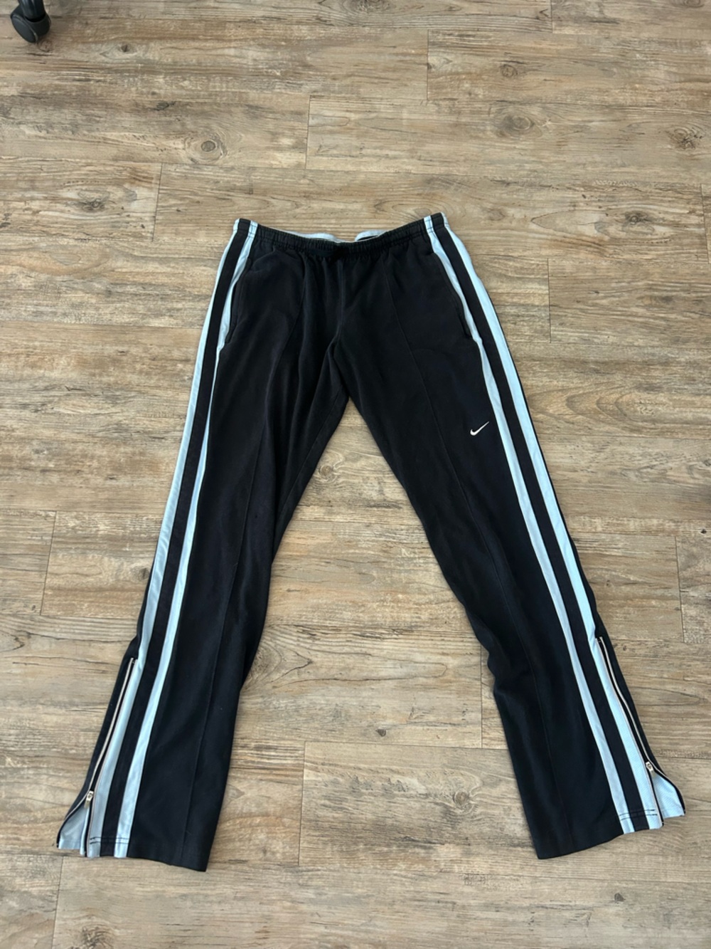 Vintage Nike Black Track Pants with Light Blue Side Stripes